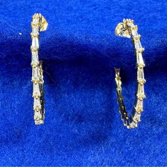 Nordstrom Gold tone and Crystal Hoop earrings. - Picture 3 of 8